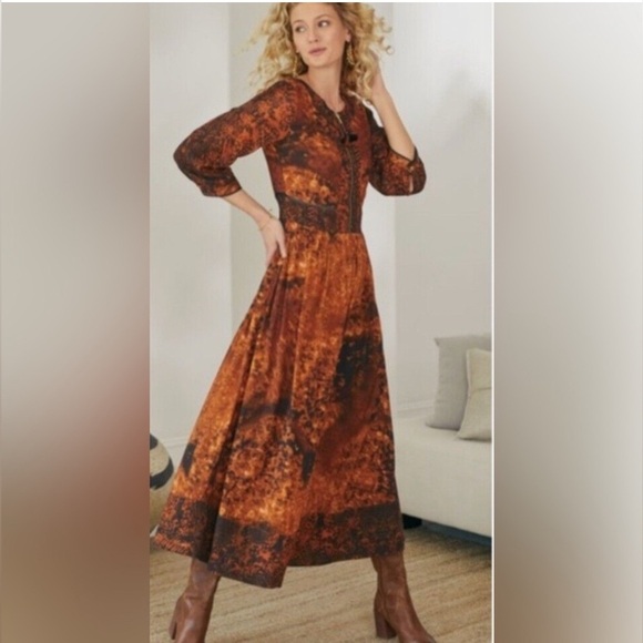 Soft Surroundings Dresses & Skirts - NWT Soft Surroundings Boho Venetian Tie Dye Boho Midi Dress Black/Brown 10